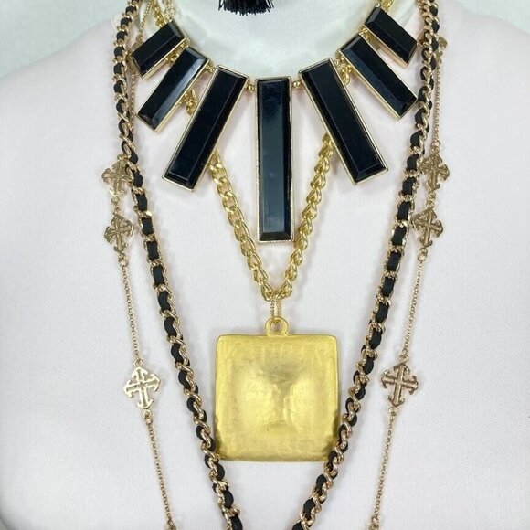 Gold Tone and Black Jewelry Lot Bracelets, Earrings & GUESS Long Rope Necklace - Picture 2 of 9